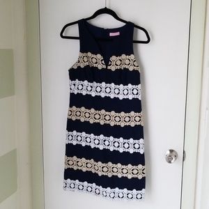 White/gold striped navy blue Lilly Pulitzer dress
